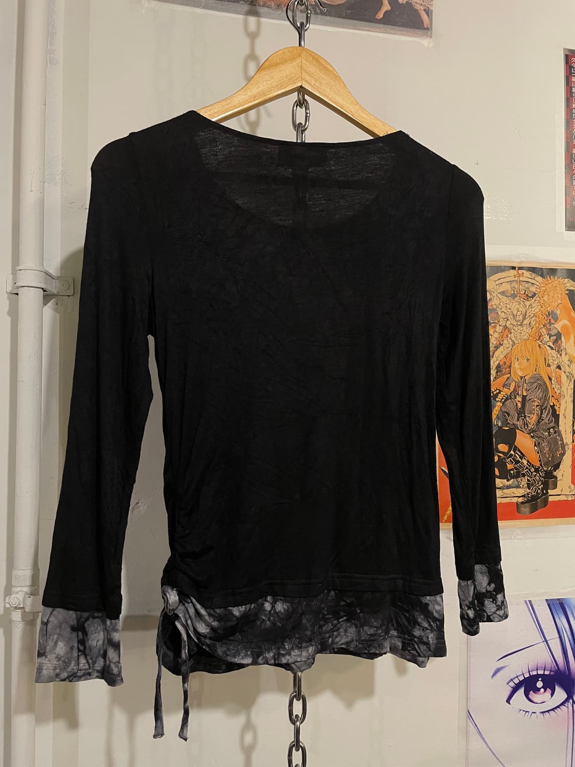 body line 바디라인 나염 레이어드 셔링 리본 블랙 롱슬리브 펑크 상품이미지6