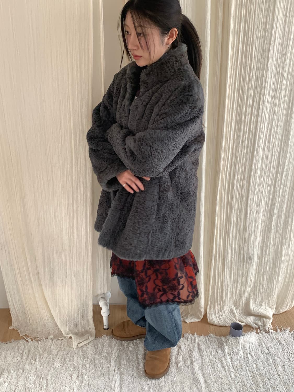 Gray rabbit fur coat 상품이미지3