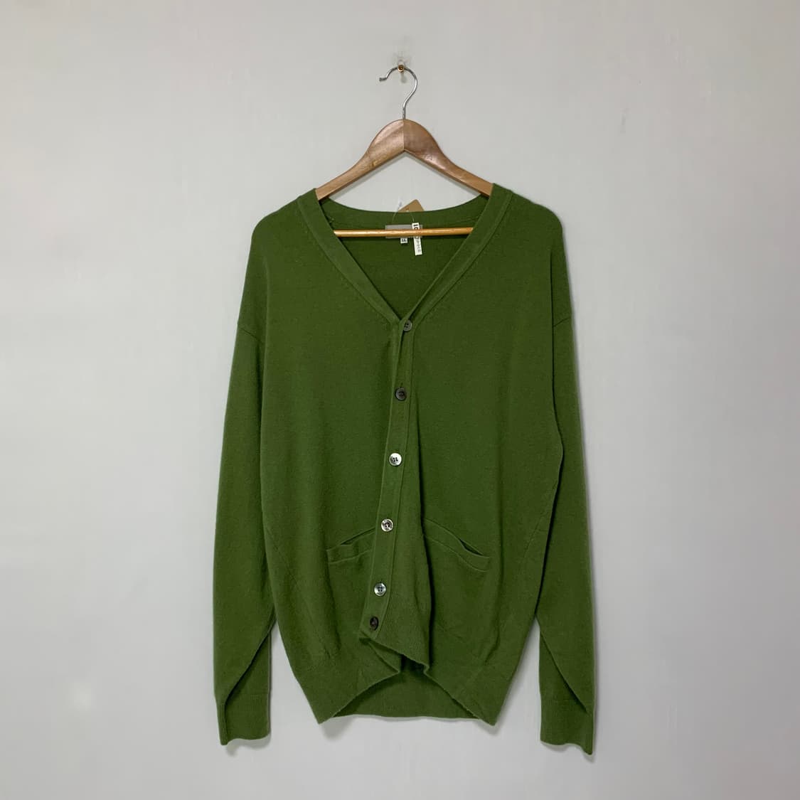 빈티지 캐시미어 100 니트 가디건 올리브 그린 XL 남녀공용 상품이미지1