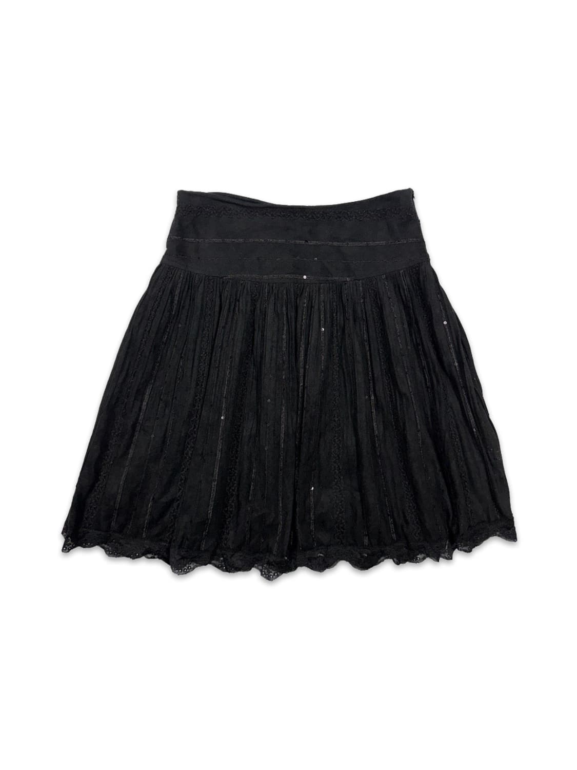 빈티지 블랙 레이스 스판콜 미디 스커트 상품이미지1