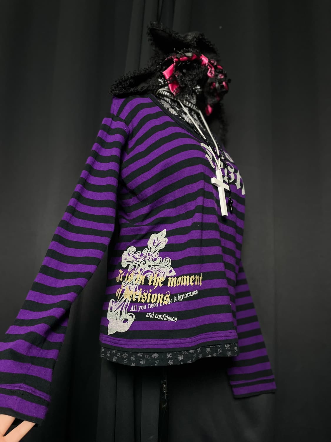 JPN 보라 줄무늬 스트라이프 레터링 펑크 롱슬리브 상품이미지2