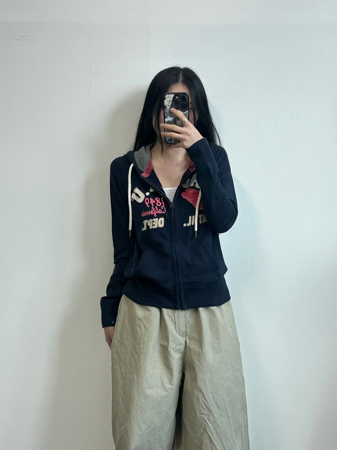 휴아유 y2k 와투케 네이비 후드집업 상품이미지1