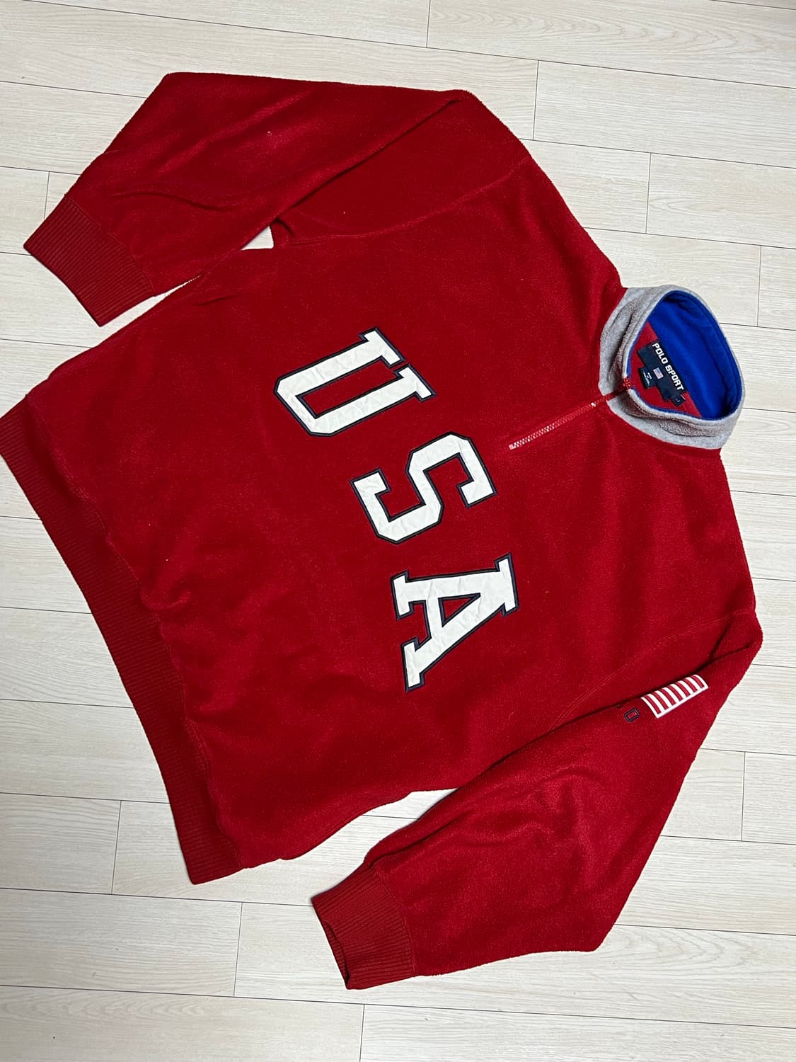 90s폴로 스포츠 USA 후리스 하프집업 레드 L사이즈 상품이미지1