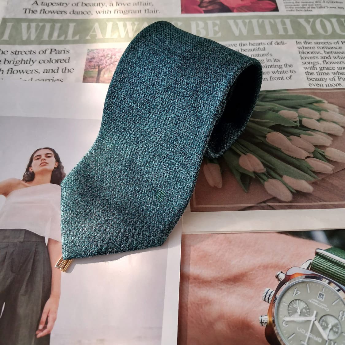 DAKS 닥스 실크 혼방 블루그린 솔리드 넥타이 8.8cm A+등급 A1 상품이미지2