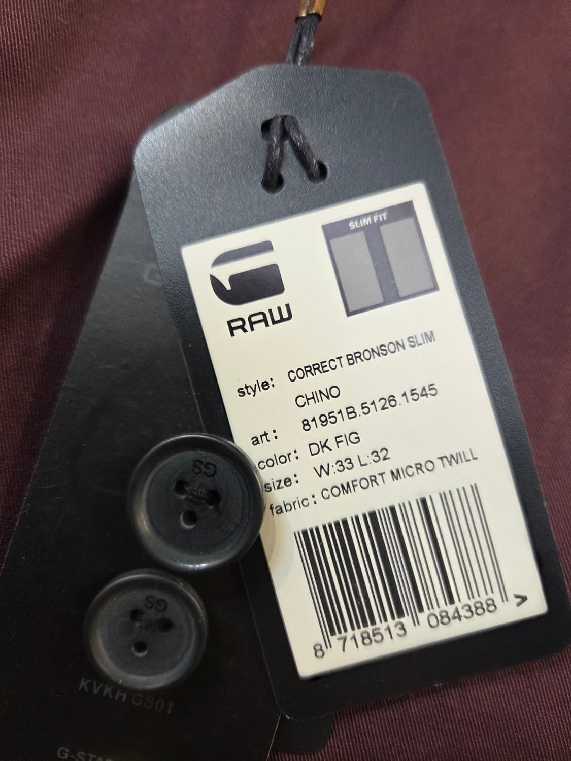 G-STAR RAW 버건디 컬러 슬림 바지(W33/L32) 상품이미지6