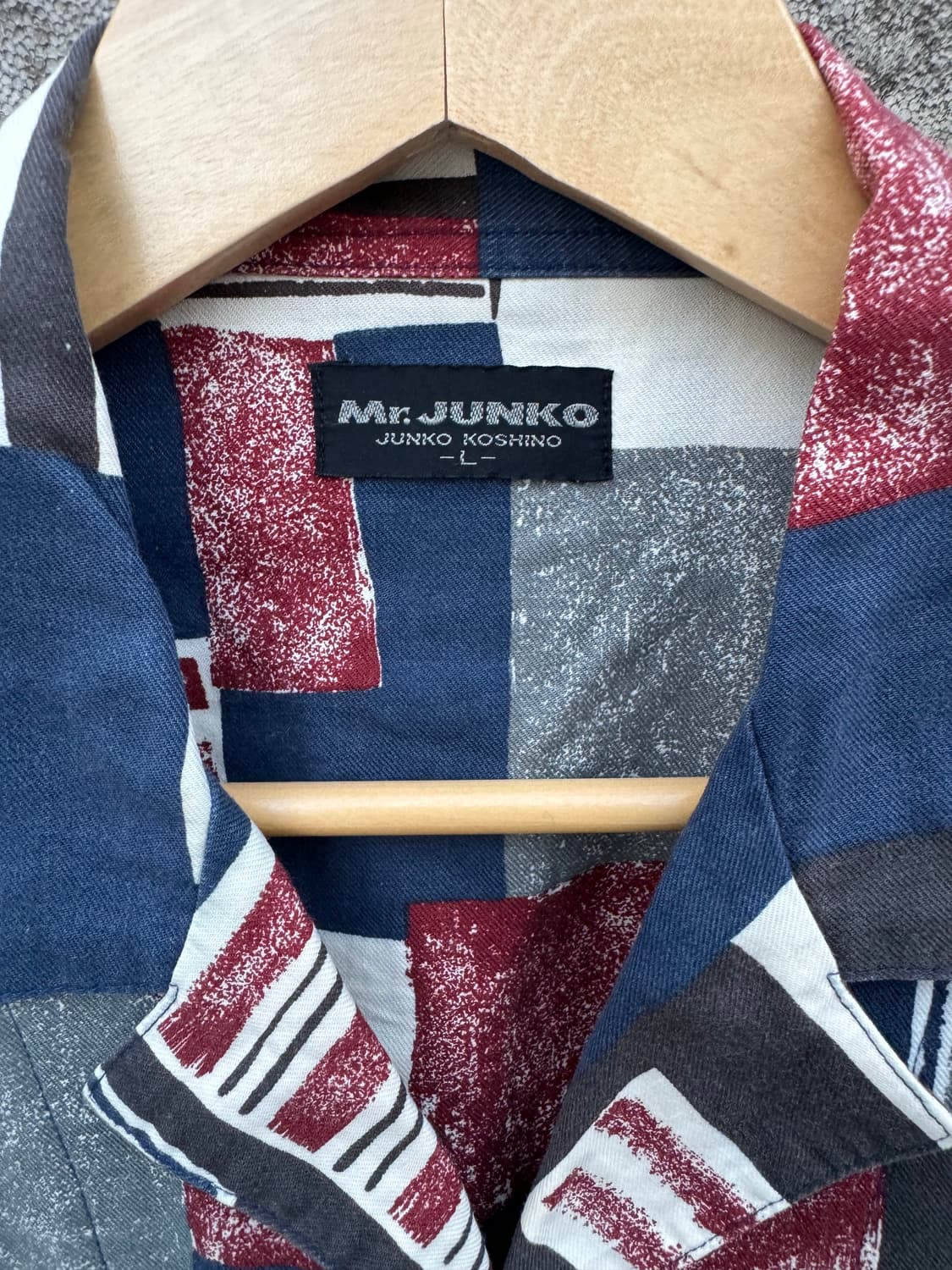 일본 빈티지 오픈 카라 에스닉 패턴 셔츠 L 상품이미지4