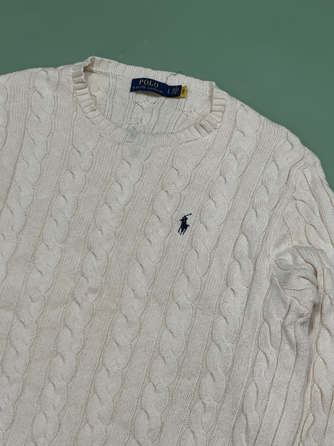 (L) 폴로 랄프로렌 라운드 케이블 꽈배기 니트 아이보리 상품이미지3