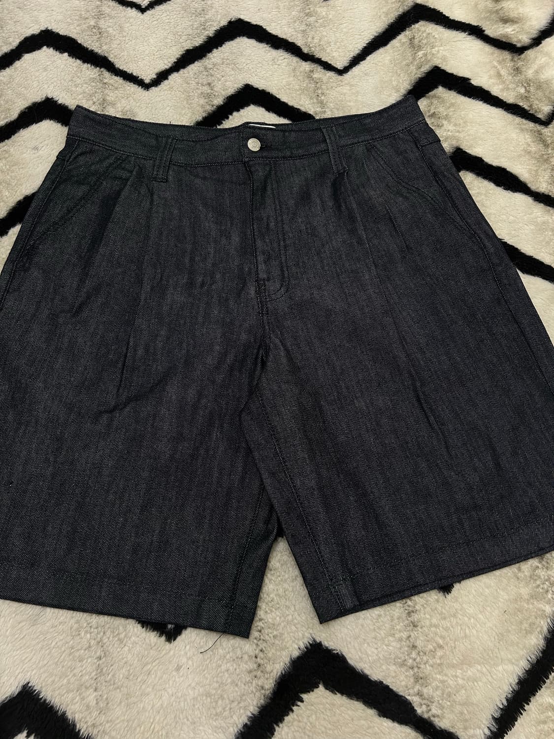 [XL]PLAC 투턱 와이드 데님 반바지/생지 상품이미지3