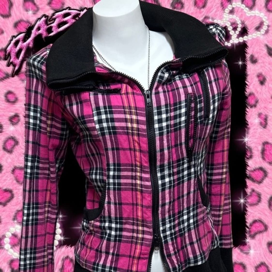 Tralala 핑크 체크 하이넥 투웨이 지퍼 집업 점퍼 캐캐체 상품이미지8