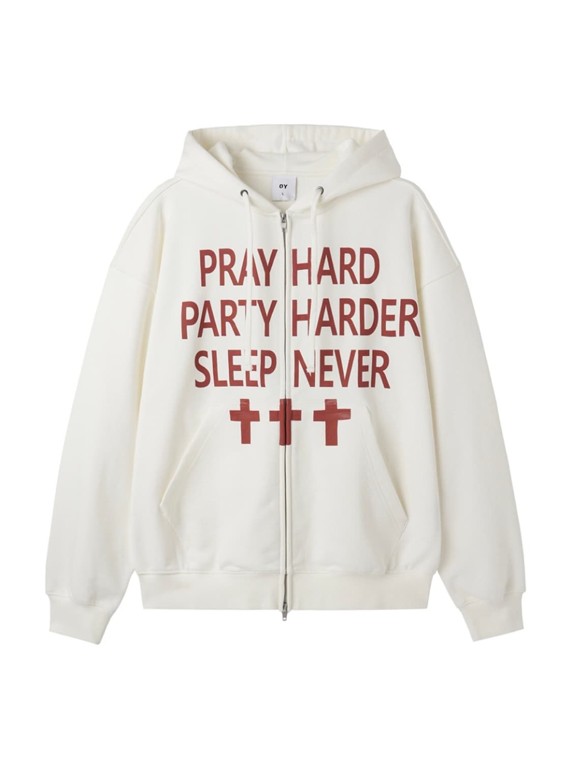 PRAY HARD 후드집업 화이트 (L) 상품이미지1