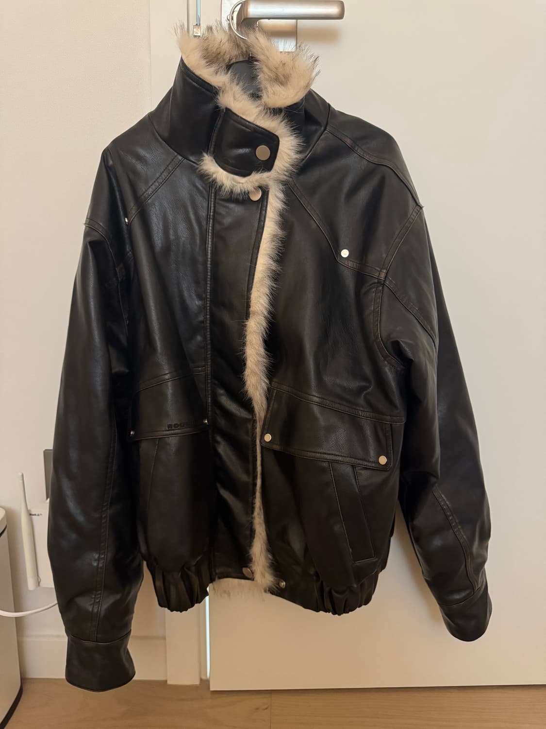 러프넥 워싱 레더 무스탕 자켓 S사이즈 상품이미지5