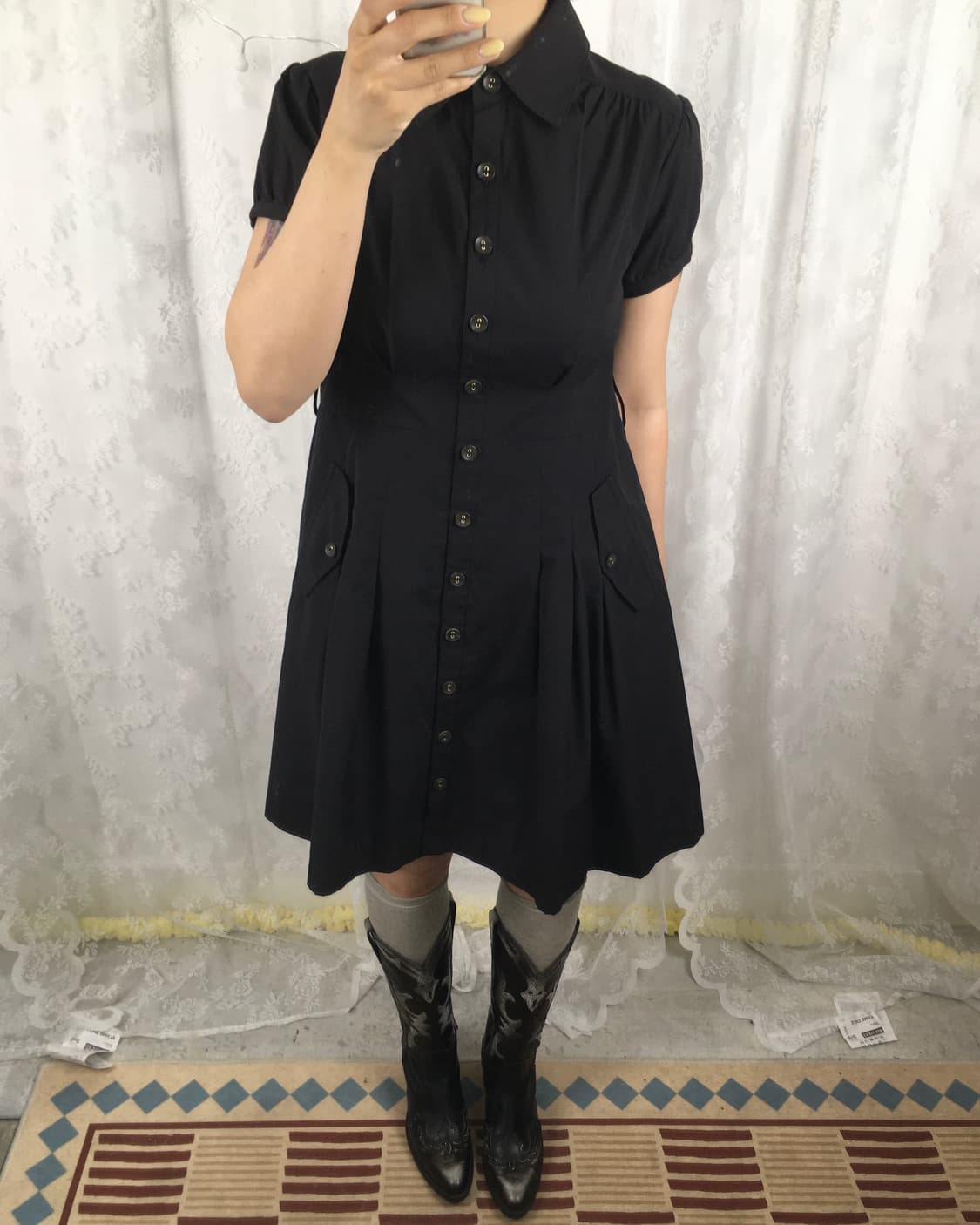 JPN black button-down shirt dress 상품이미지2