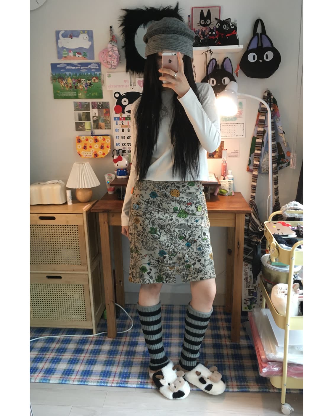 vintage acorn double pattern skirt beige 상품이미지5