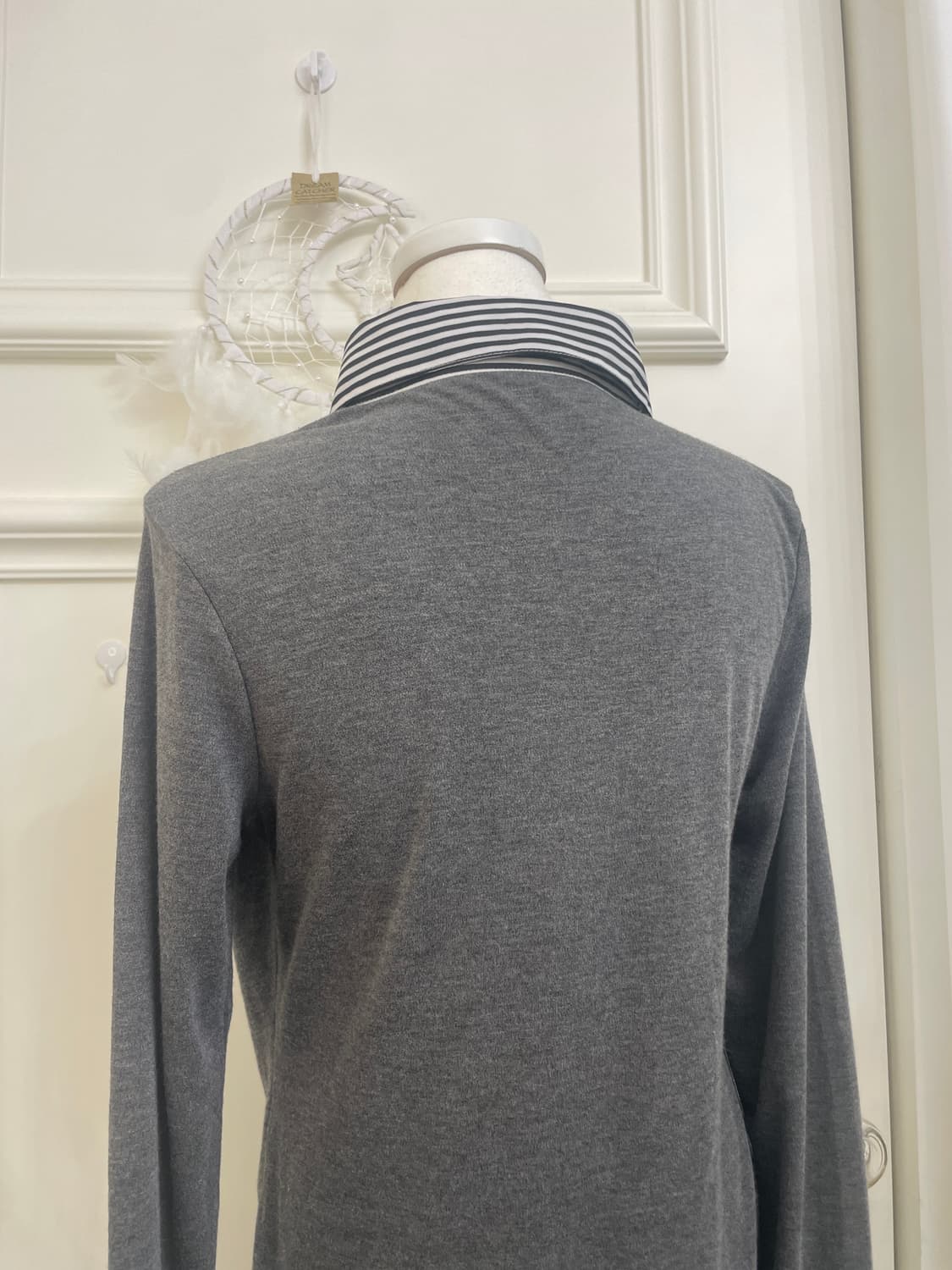 charcoal stripe shirt neckless point top 상품이미지4