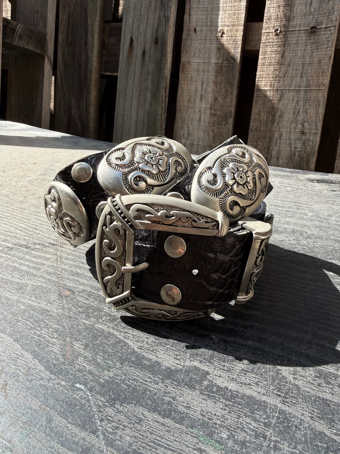 90s Nanni Croc Embossed Concho Belt 상품이미지1