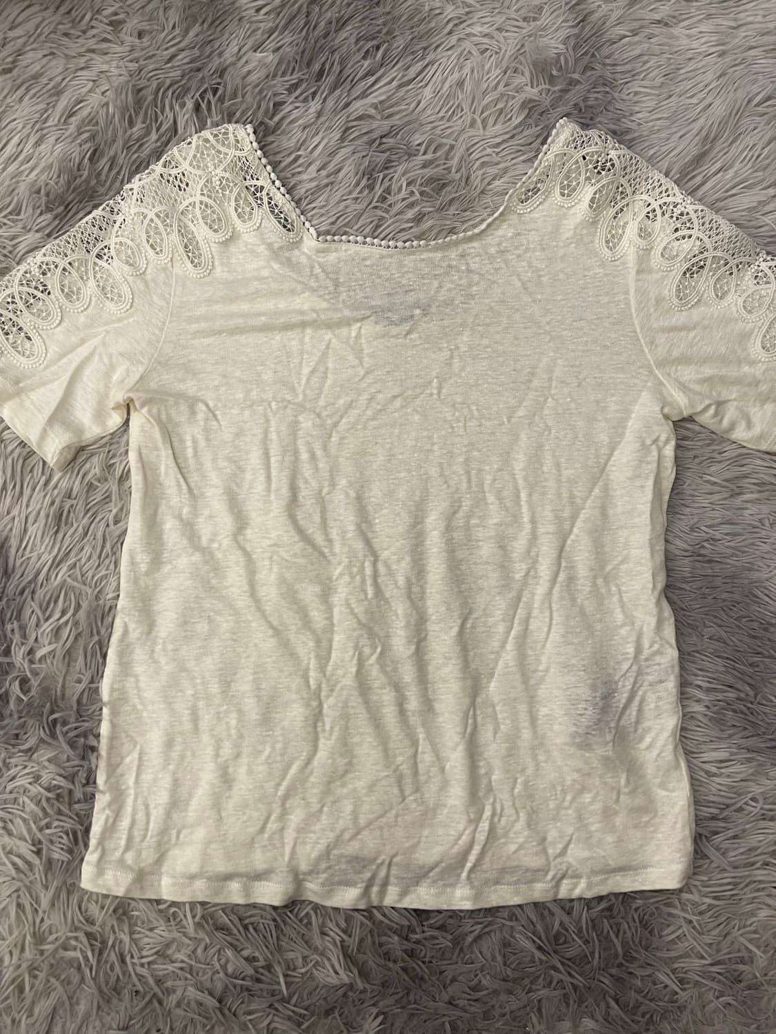 산드로 린넨100 레이스 반팔 블라우스 아이보리 상품이미지1