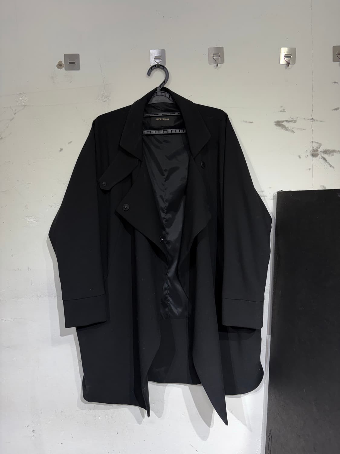 빈티지 비대칭 드레이핑 하이넥 블랙 아방가르드 코트  상품이미지9