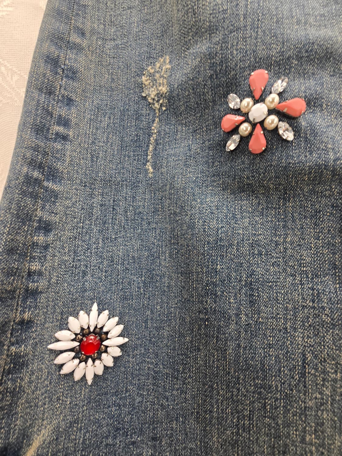 얼진 데미지 부츠컷 청바지 데님 큐빅 장식 상품이미지5