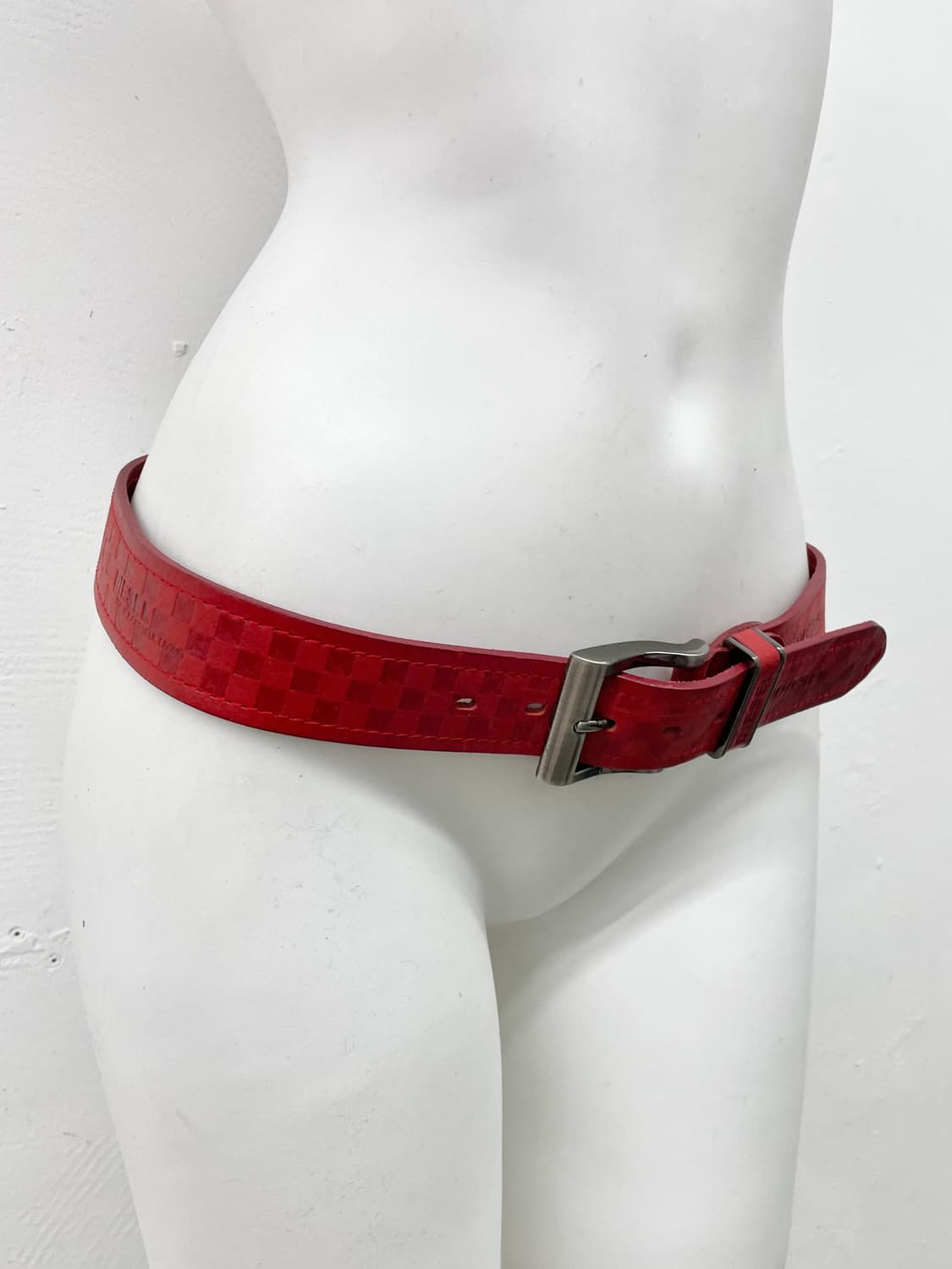 디젤 리얼레더 레드 체크 로고 버클 벨트 상품이미지3