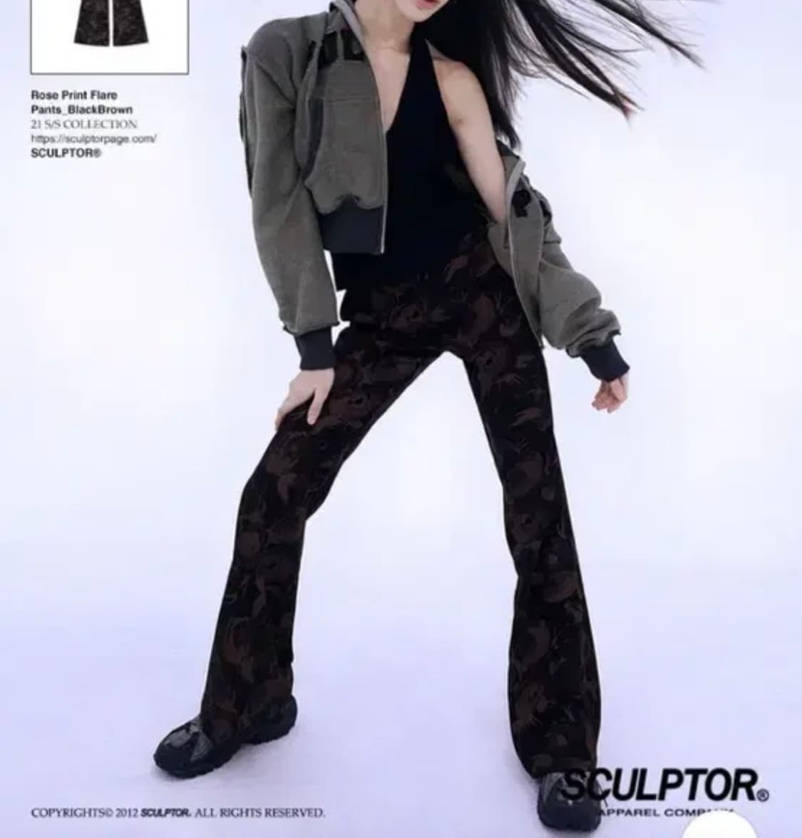 스컬프터 부츠컷 팬츠 Rose Print Flare Pants Black 상품이미지2