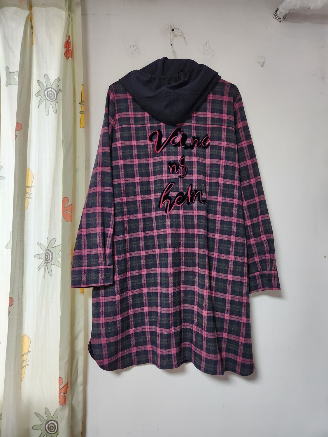 지센 체크 후드 롱 남방 셔츠 형 아우터 100 상품이미지2