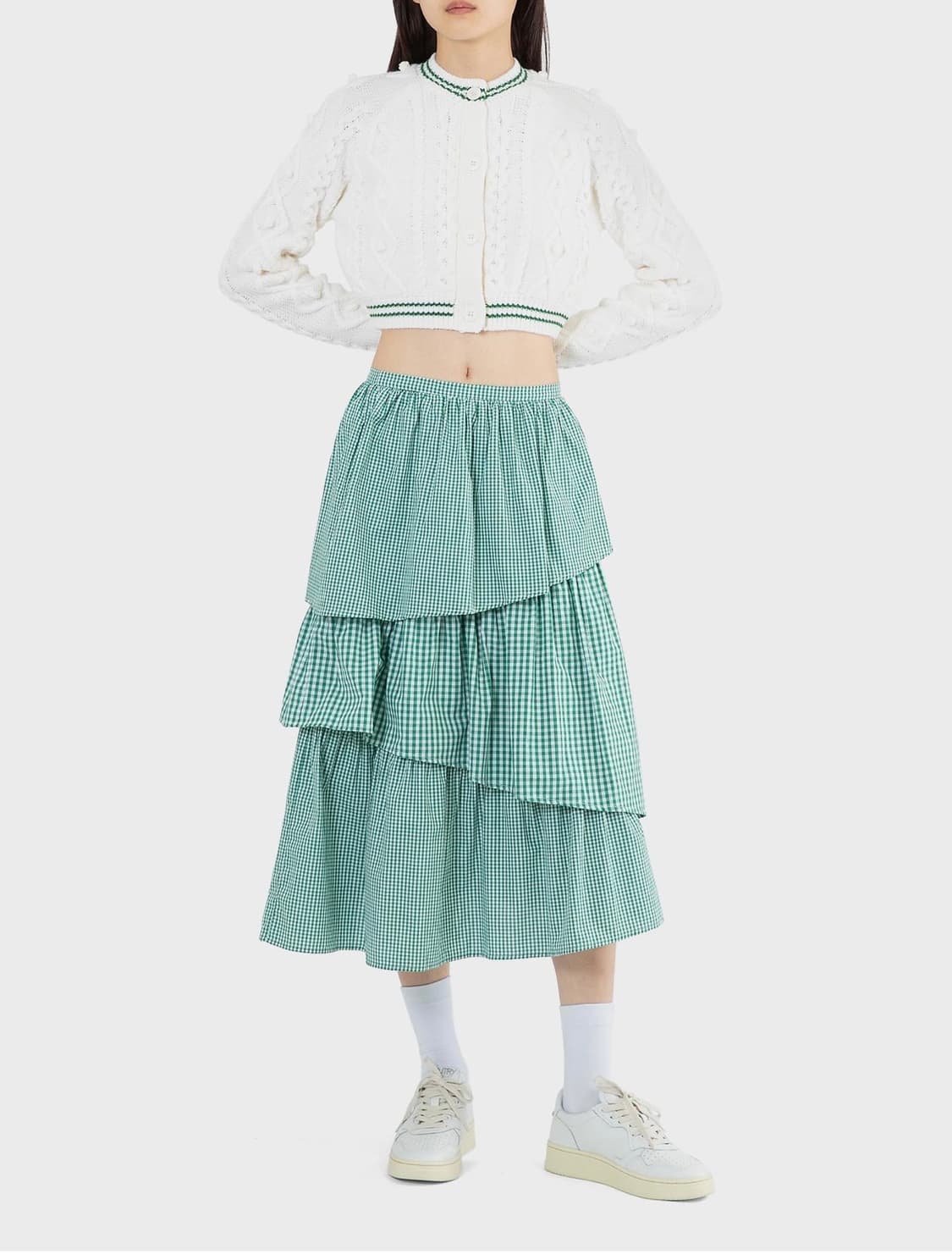 쉬림프 플리츠 미디스커트 그린 8 상품이미지2