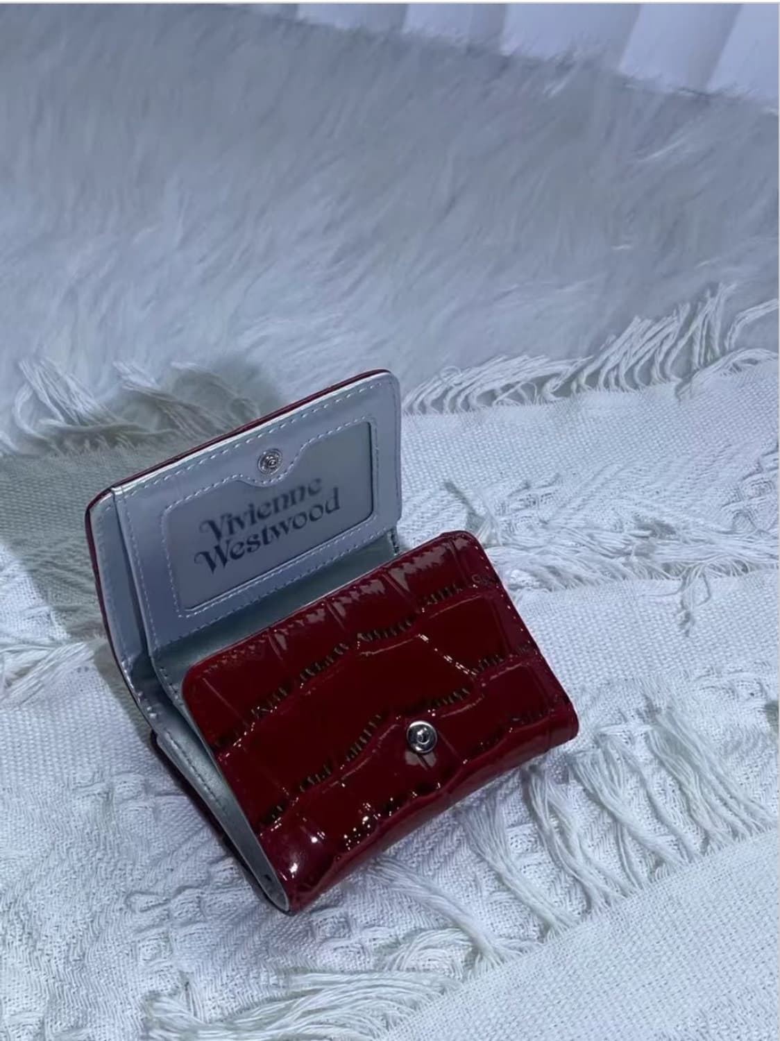 비비안웨스트우드 아카이브 애나멜 레드 레더 은장 하프월렛 반지갑 상품이미지3