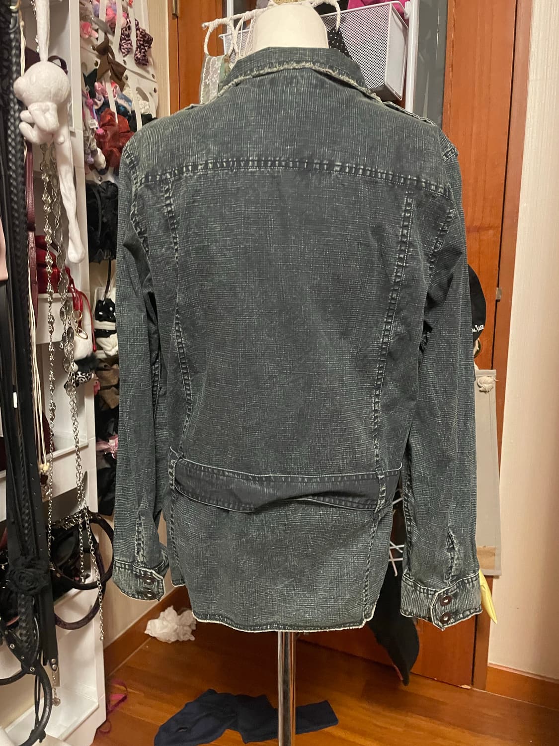 워싱 하이넥 벨트 데님 셔츠 자켓 상품이미지4