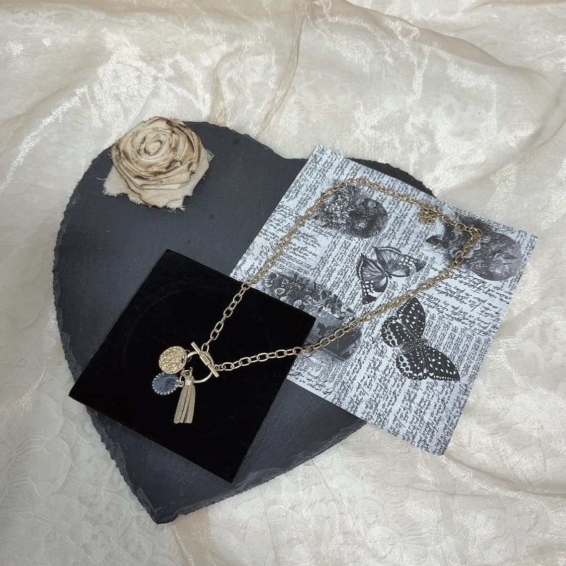 빈티지 중세 해머링 스웨이드 태슬 뜨개질 OT고리 목걸이 상품이미지2