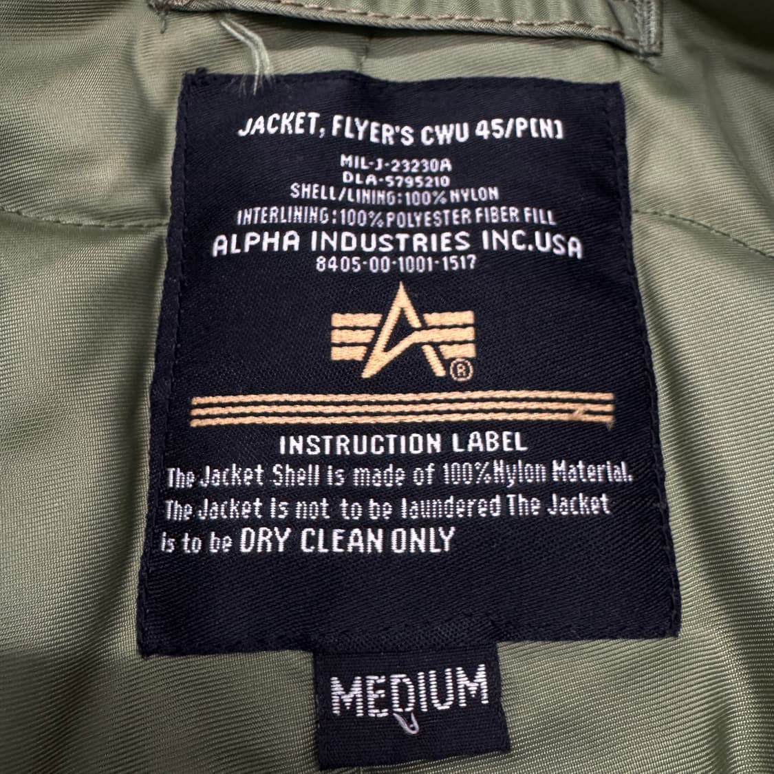 알파인더스트리 CWU 45P 카라 MA-1 카키 봄버 항공자켓 상품이미지5