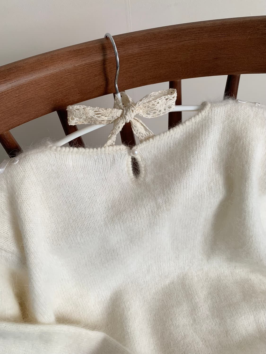 울 90 아이보리 리본 니트 상품이미지6