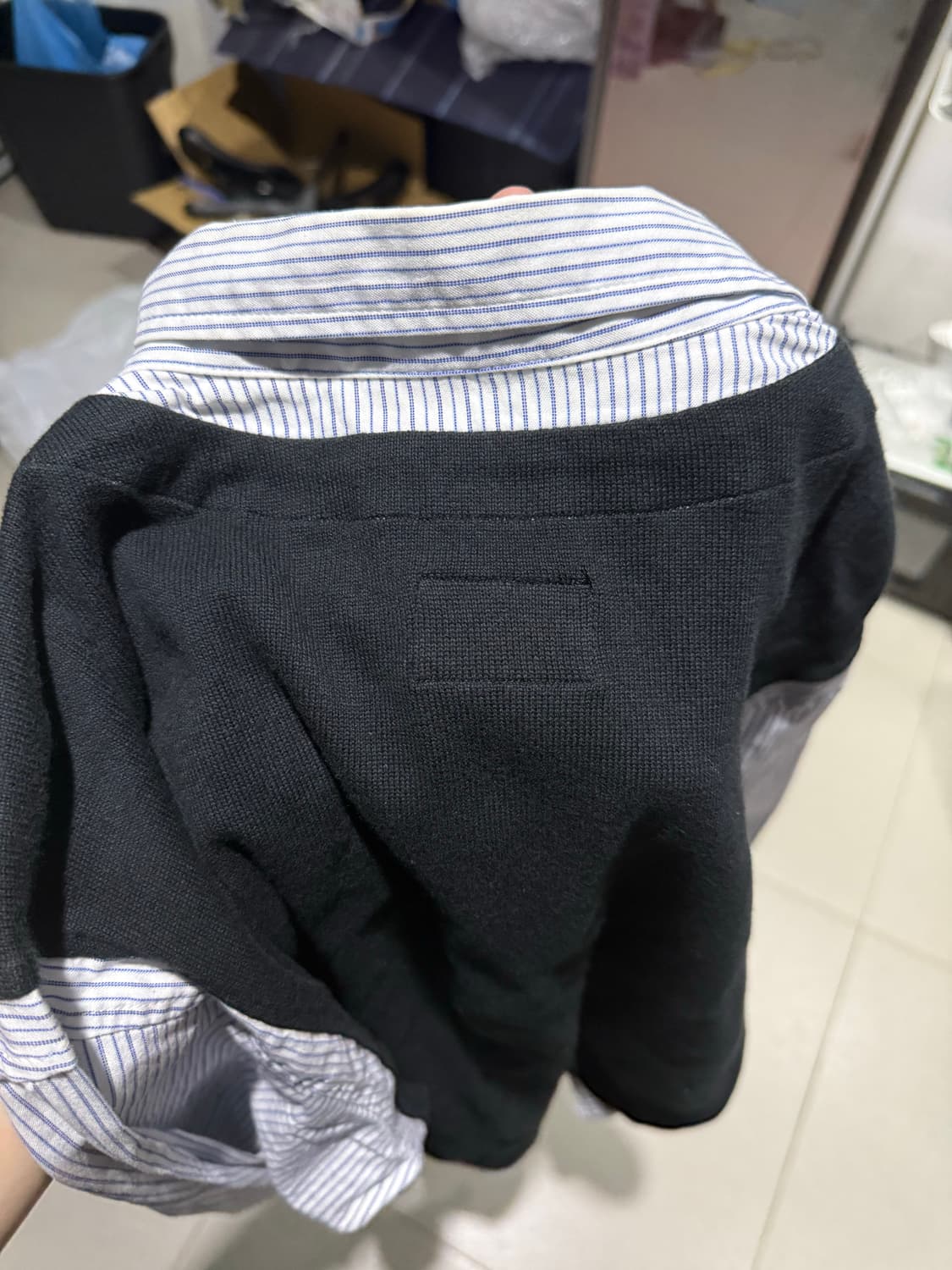 네이버후드 실제 가디건 결합 스트라이프 셔츠  상품이미지4