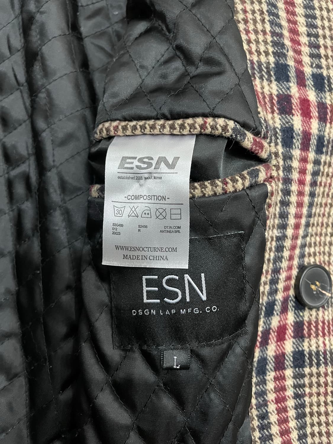 ESN 하운드 투스 울 체크 더블 코트 상품이미지10