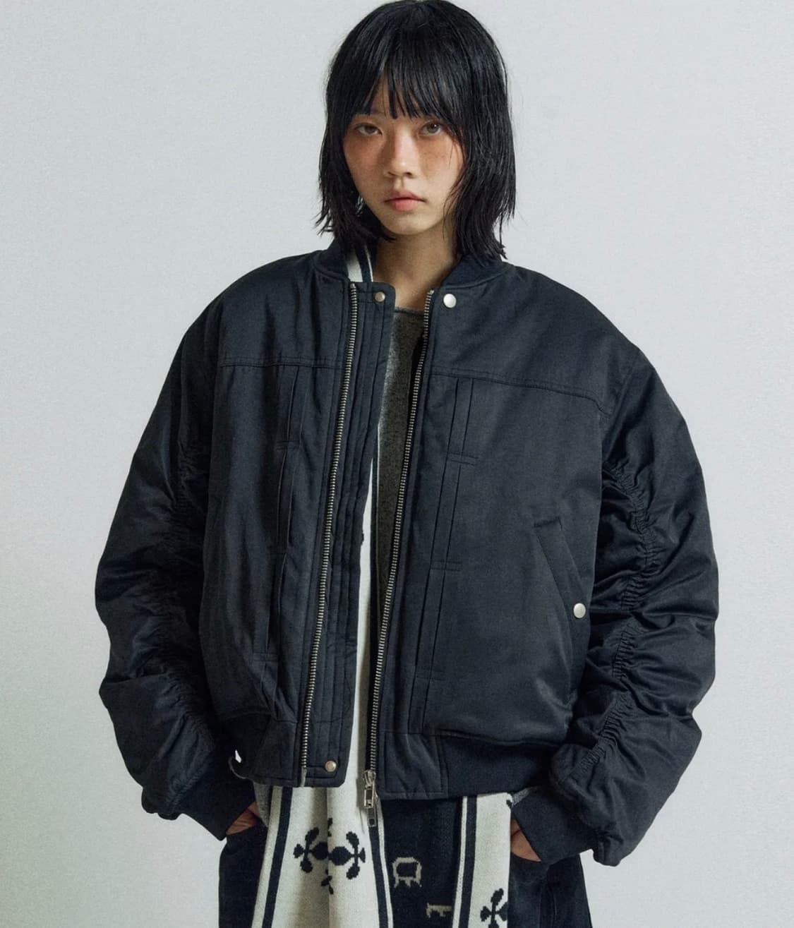 TYPE-2 셔링 봄버 점퍼 [블랙] - L 상품이미지1