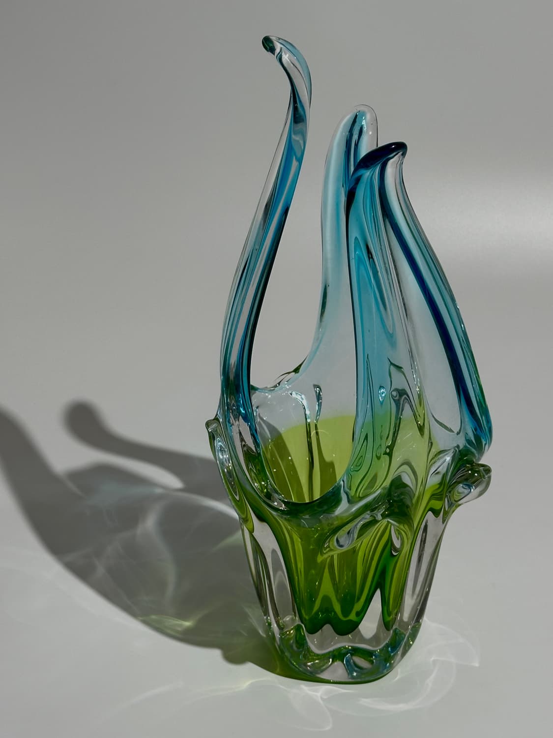 체코 빈티지 아트글라스 블루&그린 화병 오브제 상품이미지8