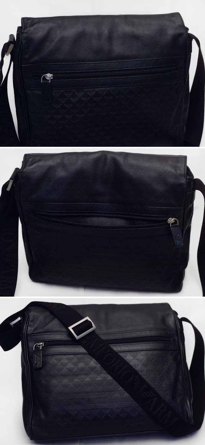 아르마니 (EA) 모노그램 비텔로 카프스킨 레더 플랩 메신저백 상품이미지6