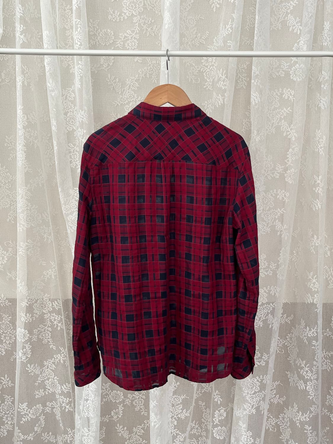 M) 타미힐피거 여성 레귤러핏 체크 셔츠 와인 상품이미지2