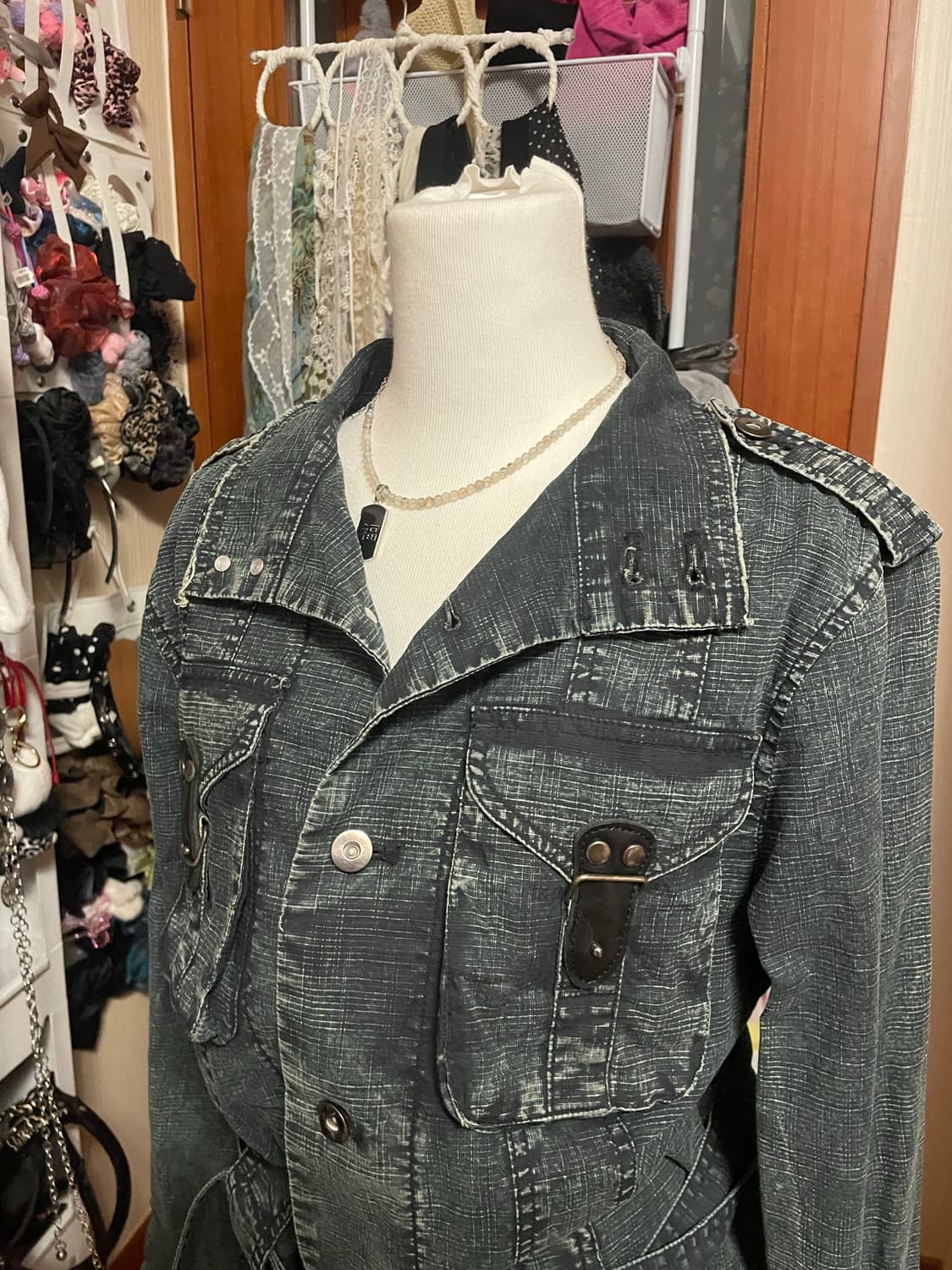 워싱 하이넥 벨트 데님 셔츠 자켓 상품이미지3