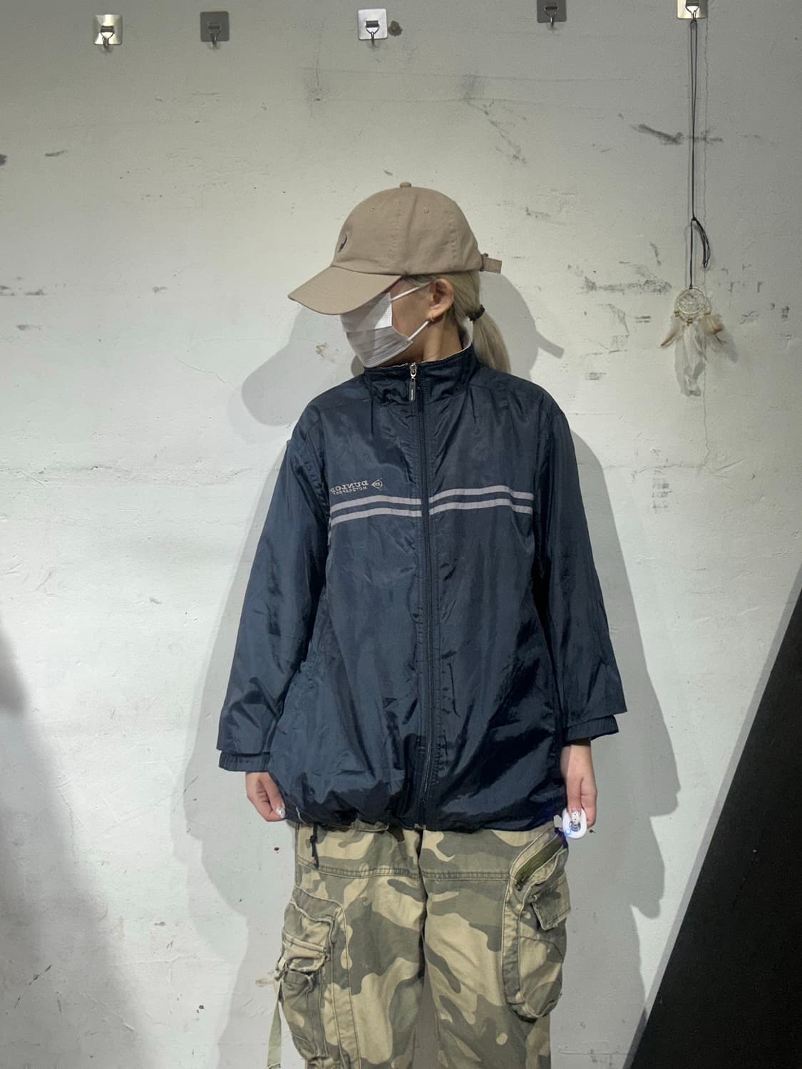 일본 빈티지 네이비 고프코어 기모 오버핏 바람막이 자켓 M 상품이미지2