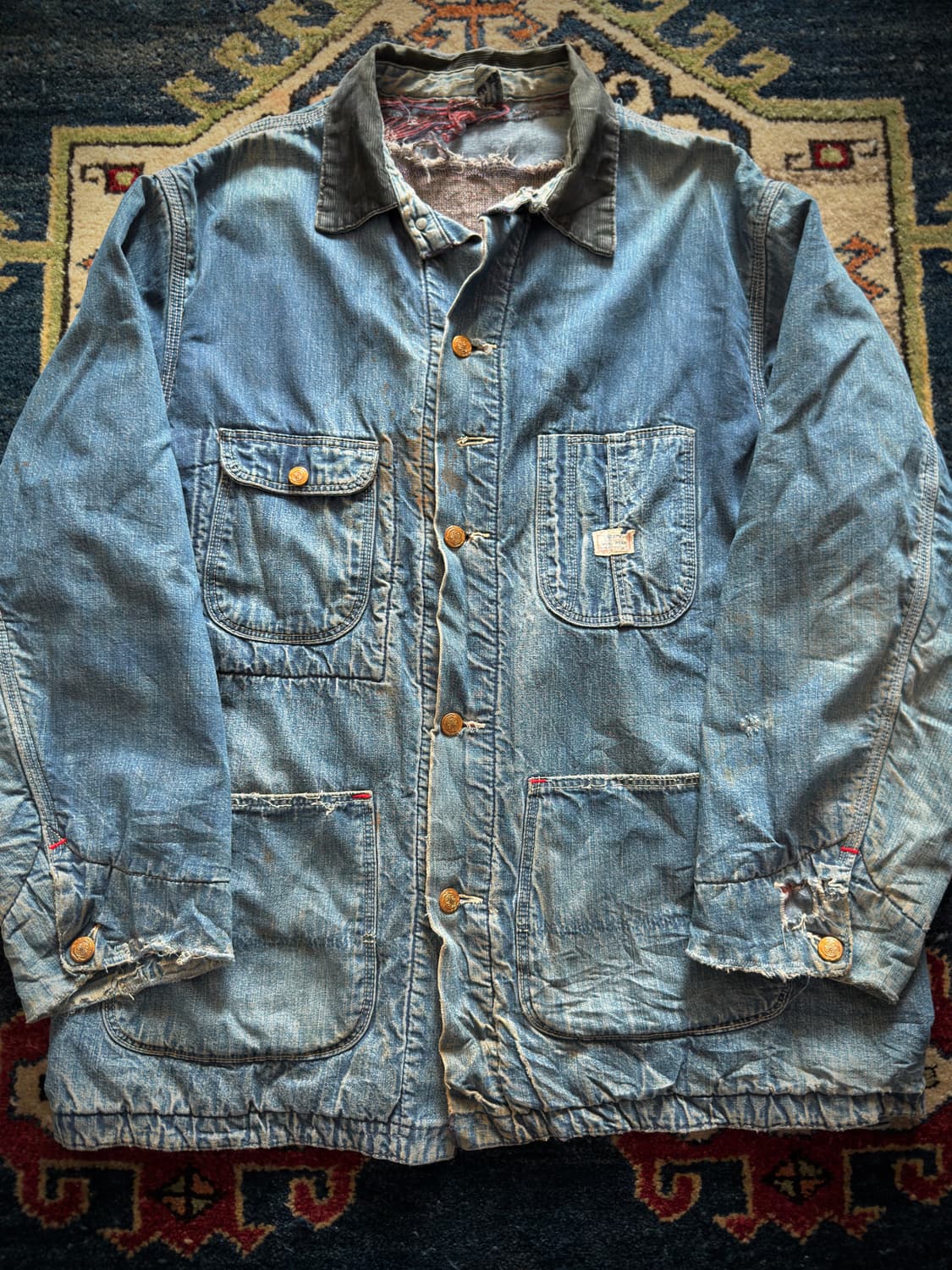 60s USA Sears 하드 페이딩 디스트로이드 데님 초어 워크자켓 상품이미지3