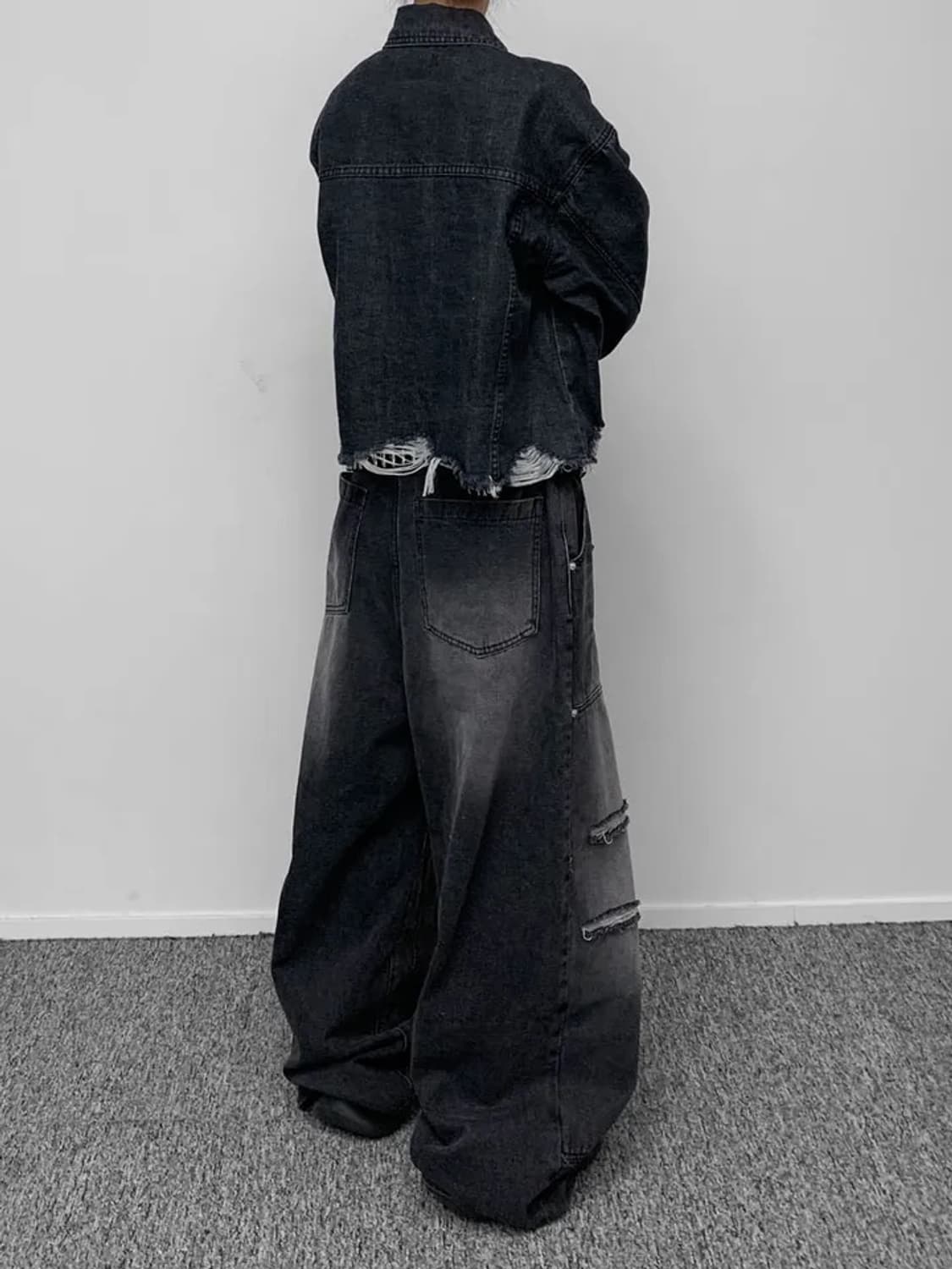 리벳 카펜터 데미지 와이드 데님팬츠 상품이미지3