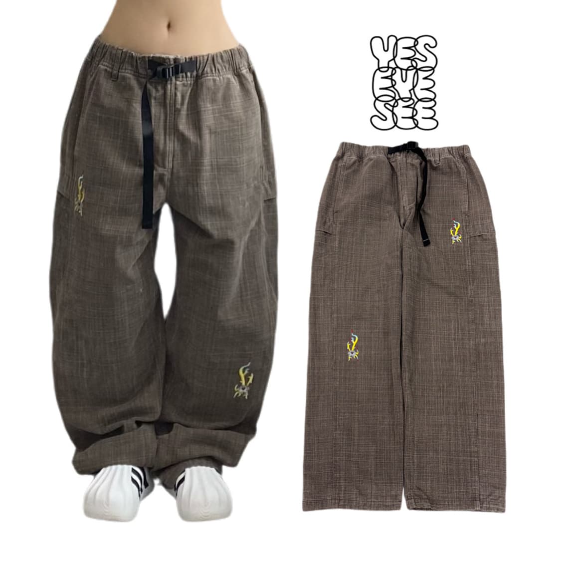 예스아이씨 와이드 벨티드 미니 자수 팬츠 상품이미지1