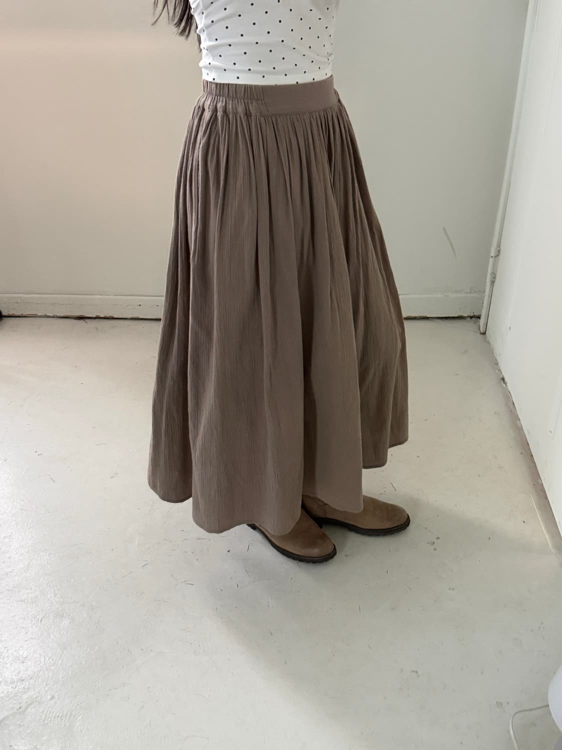 일본빈티지 모리 베이지 주름 롱스커트 상품이미지1