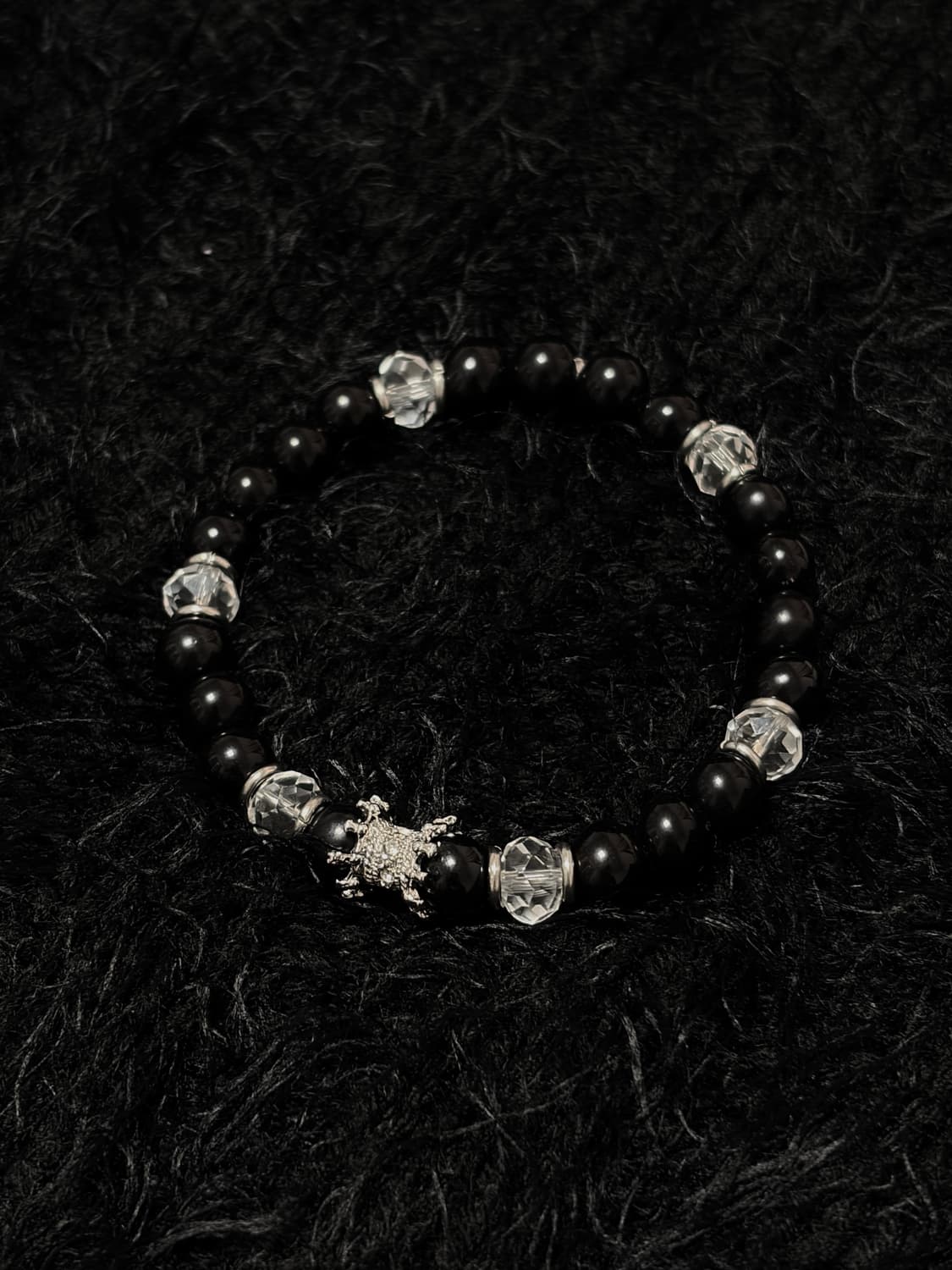 써지컬 윤슬 포인트 블랙 밴딩 염주 팔찌 상품이미지1