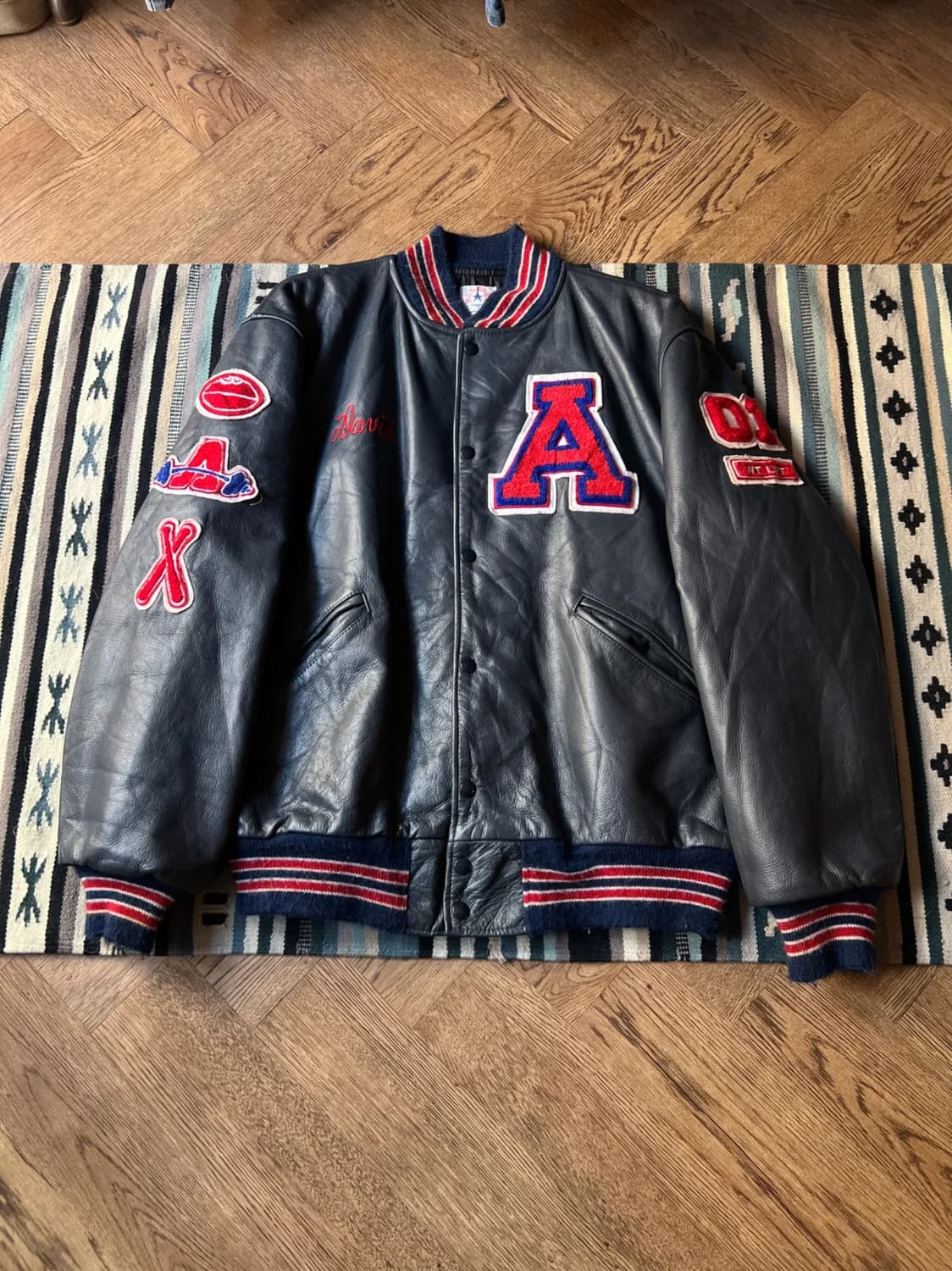 [L]90's Made in USA 올스타 리얼레더 바시티 자켓 상품이미지1