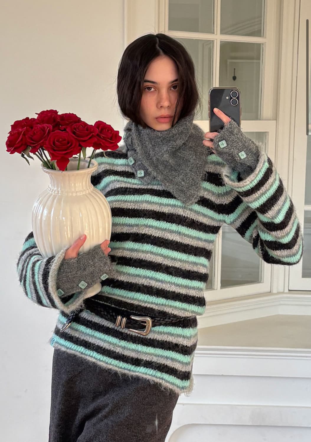 Heretic 헤레틱 스트라이프 헤어리 니트/차콜 상품이미지1