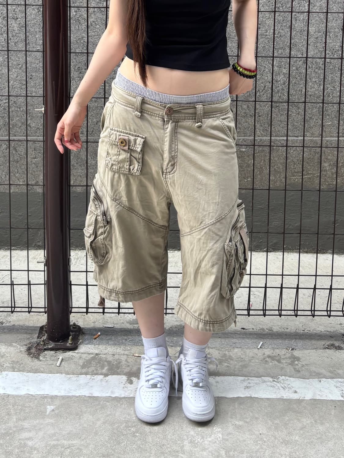 빈티지 카키 멀티포켓 카고 반바지 상품이미지2