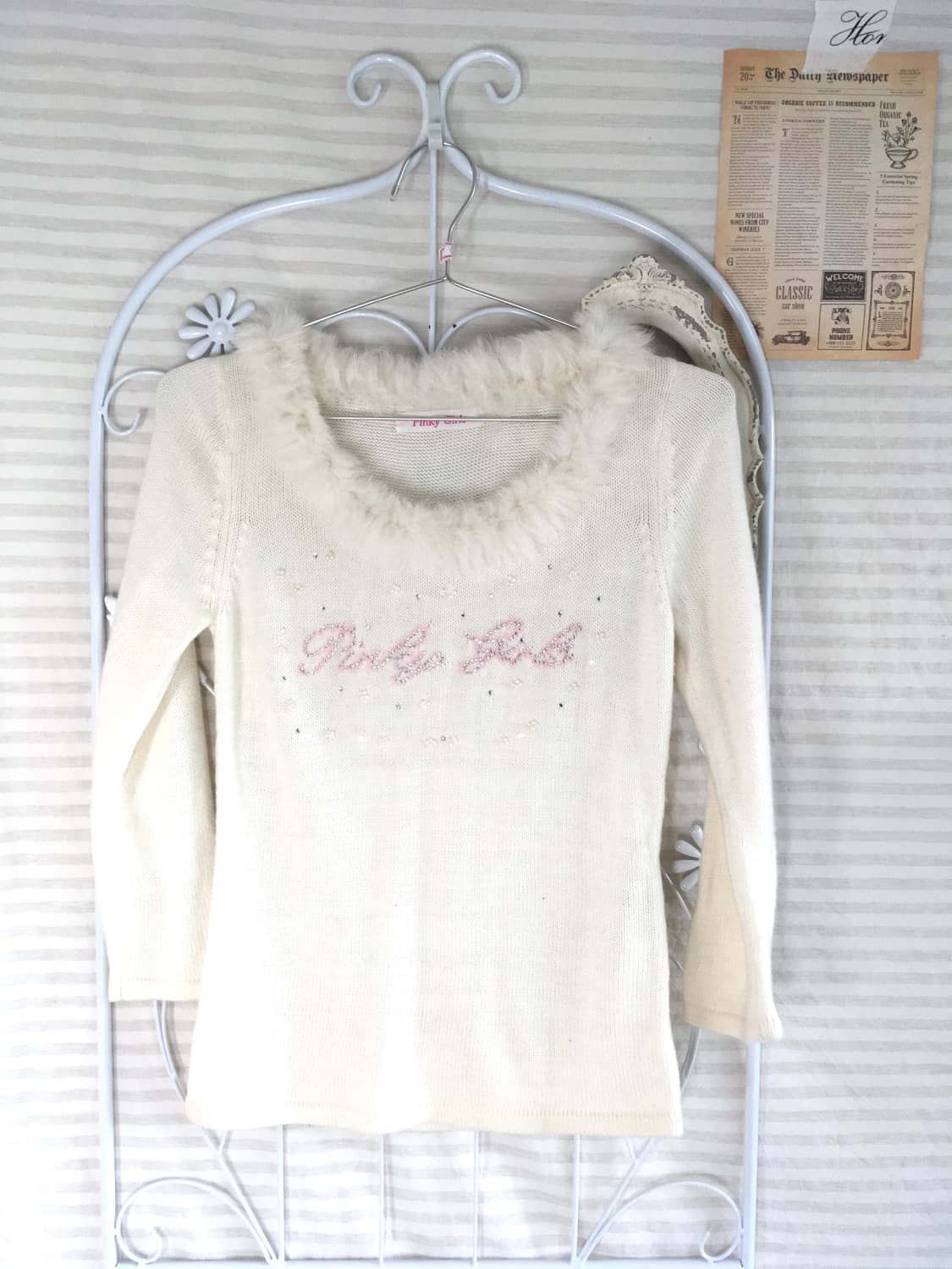 일본빈티지 핑키걸즈 로걀 갸루 퍼 비즈 니트 상품이미지1