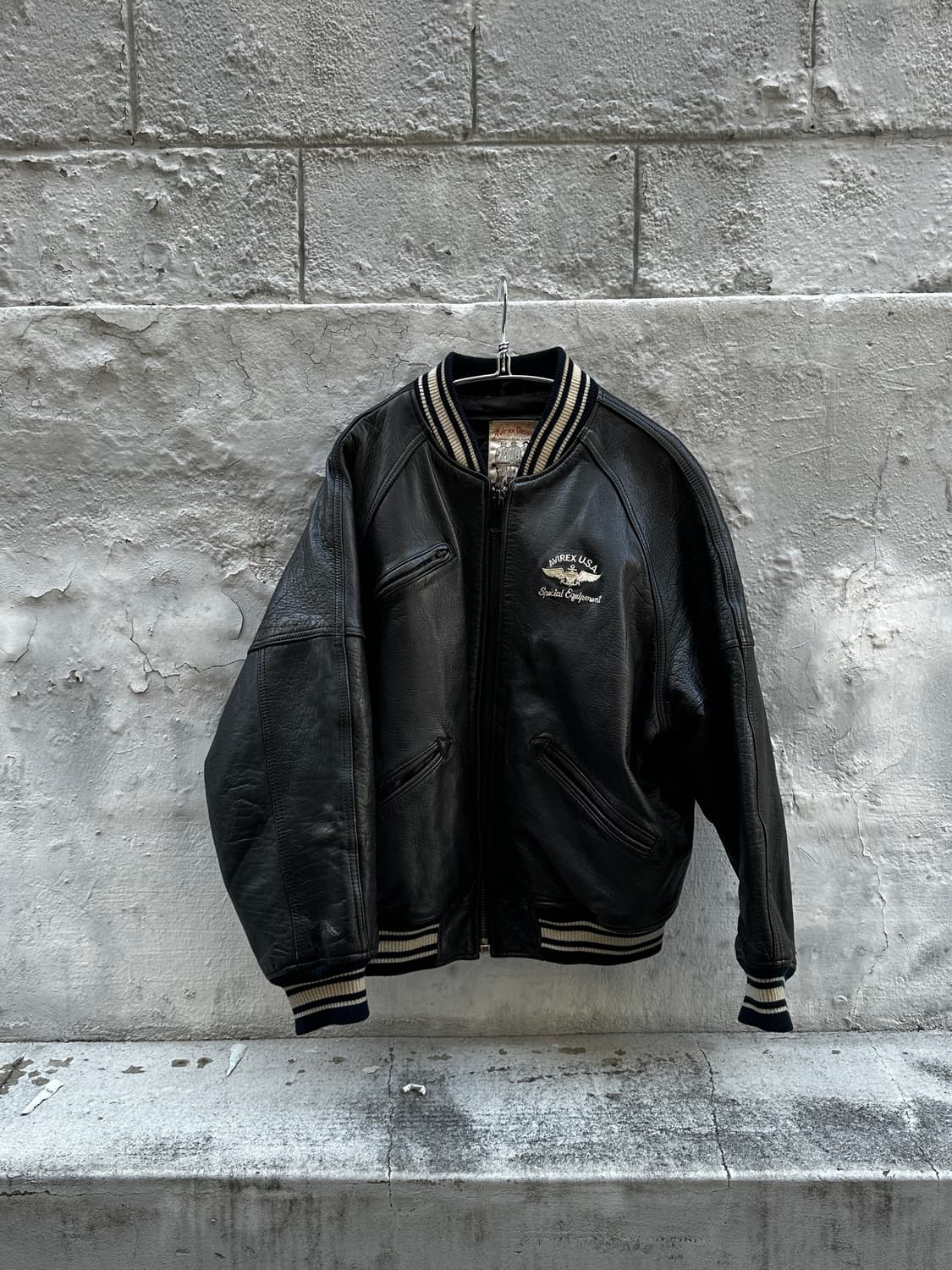 아비렉스 avirex 90s 아이콘 바시티 레더자켓 블랙 상품이미지4