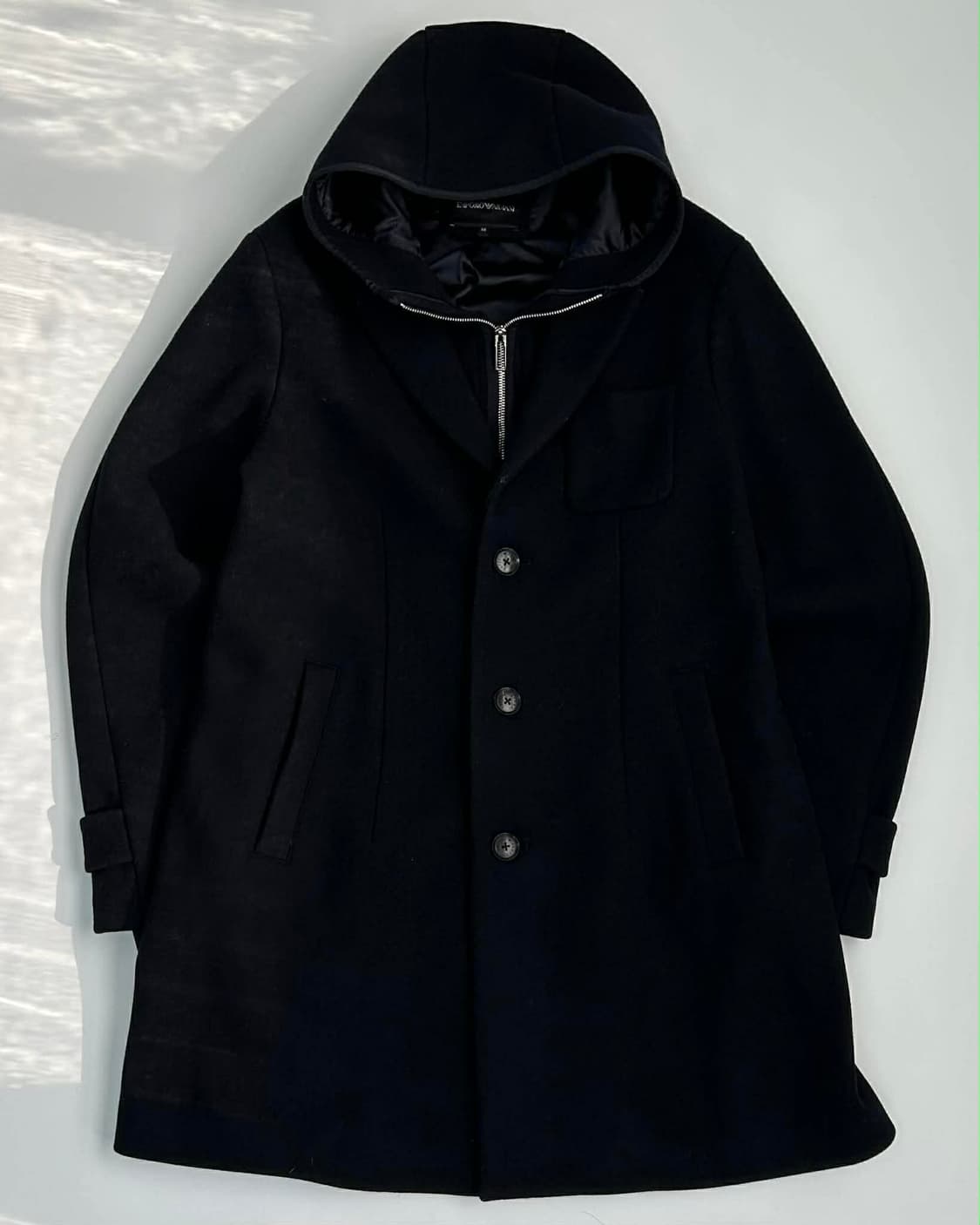 [50] 엠포리오 아르마니 후디드 레이어드 울 코트 상품이미지1